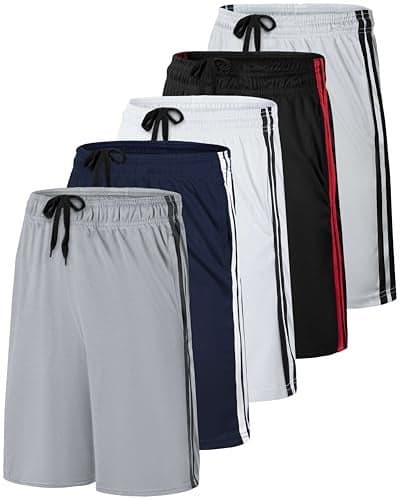 Real Essentials 5 Pack Mens 9 Mesh Shorts Athletic Gym Workout Basketball Running Casual Lounge Activewear Pockets Set 6S