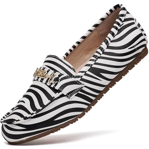 DeYashopin Women's Loafer Shoes Leisure Slip On Work Shoes Comfort Walking Flats Zebra 7 Wide