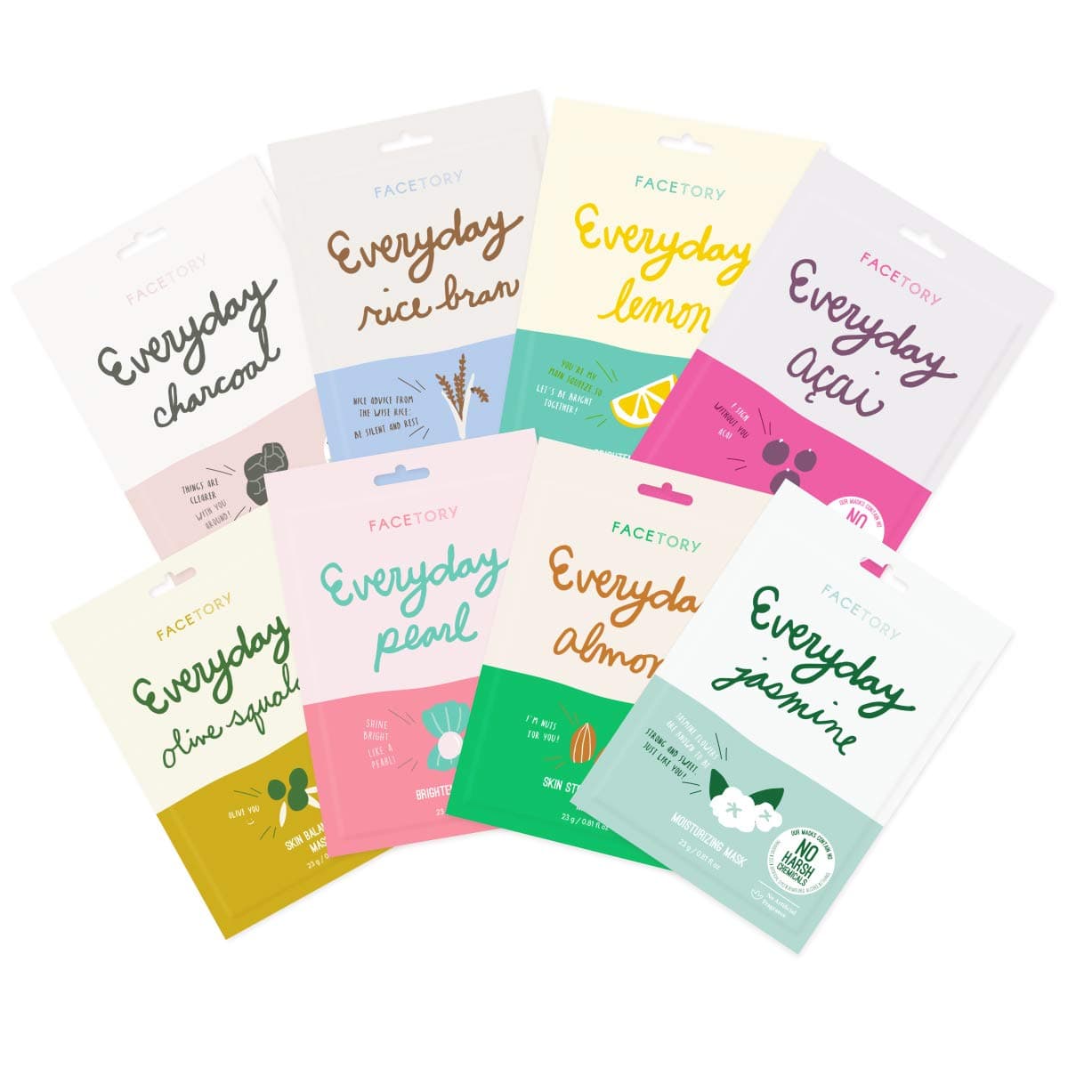FACETORY K Beauty Face Mask Skin Care EVERYDAY 8 COLLECTION Sheet Mask Set Natural Premium Korean Face Mask For All Skin Types No Sulfates No Parabens 8 pc
