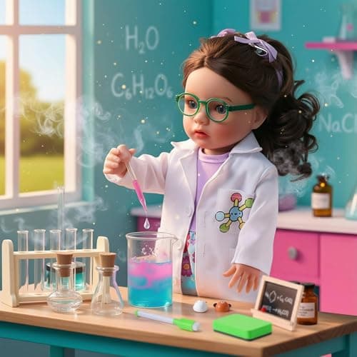 BABESIDE American Realistic Baby doll Girl 16Inch Scientist Doll PlaySet with Microscope Toy Chemistry Lab Accessories for 5 6 7 8 9 10 11 12 Years Girl Gift Pretend Play Birthday Christmas