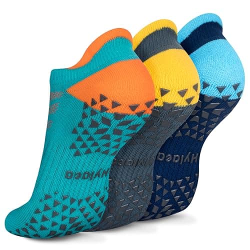 Hylaea Womens & Mens Non Slip Socks with Cushion for Yoga Pilates Barre Home Hospital Socks Dark Blue Green Large X-Large