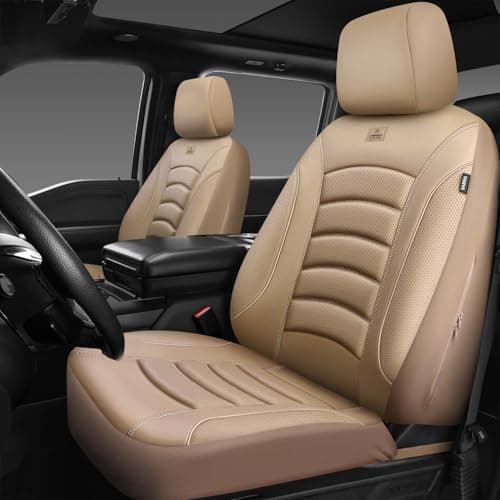 CAR PASS 3D Foam PU Leather Car Seat Covers Universal Seat Covers Front 2 for Trucks SUV Sedan Automotive Seat Covers Armrest Airbag Compatible Waterproof Comfortable Faux Nappa Leather All Beige