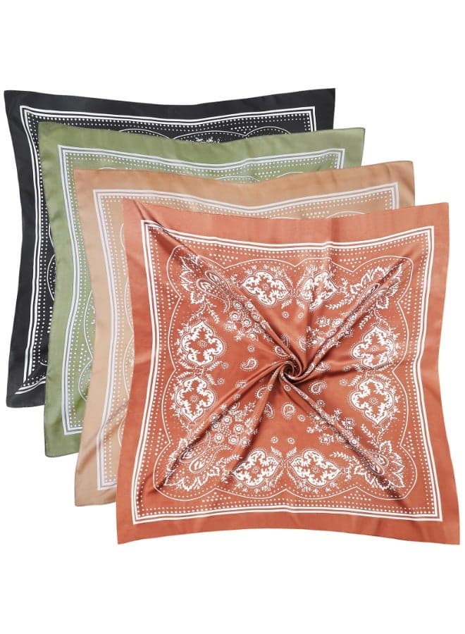 4 Pcs 27.5'' x 27.5'' Large Bandanas Scarves Satin Bandanas for Women Satin Headband Scarves Silk Feeling Scarf Boho Headwear
