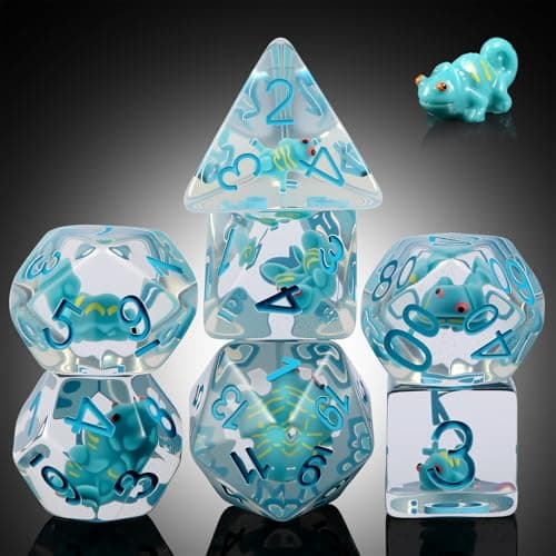 Chameleon DD Dice Set DNDND 7PCS Resin Dice Set with Velvet Bag for Dungeons and Dragons Role Playing Games and Tabletop GamesChameleon