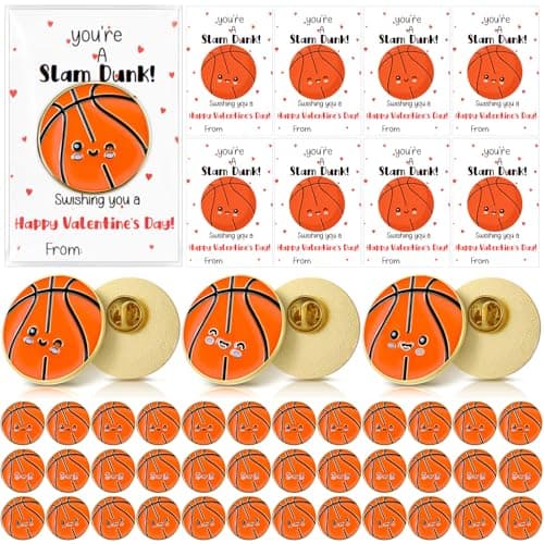 Norme 36 Set Basketball Valentines Day Gift Basketball Pins with youre a Slam Dunk Valentine Cards Sports Themed Valentines Gifts for Friends Class Girlfriend Teammates