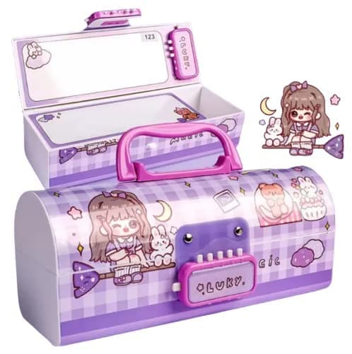 MANAKI ENTERPRISE Kids Pen & Pencil Box,Suitcase Style Password Lock Pencil Case, Multi-Layer Pencil Box for Kids,Boys,Girls,Stationary Organizer Case for Kids,Return Gift for Kid(Luky-Purple)