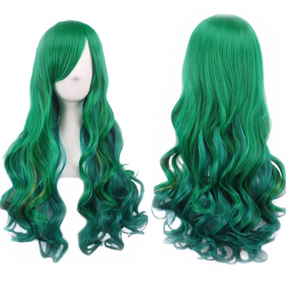 Bopocoko Green Wig Long Green Wigs for Women St Patricks Day Green Wig with Bangs Curly Wavy Soft Synthetic Green Wig BU036D