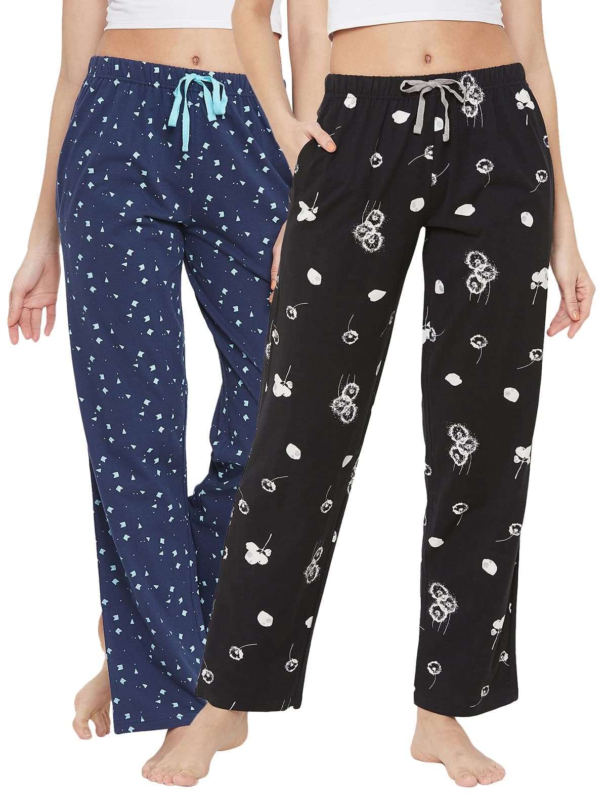 Clovia Women'S Pack Of 2 Cotton Assorted Color & Prints Pyjama (COMBOLB23_Assorted_S)