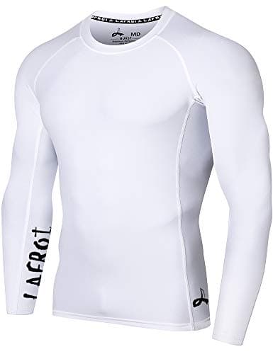LAFROI Men's Long Sleeve UPF 50+ Baselayer Skins Performance Fit Compression Rash Guard-CLYYB Asym White Size MD
