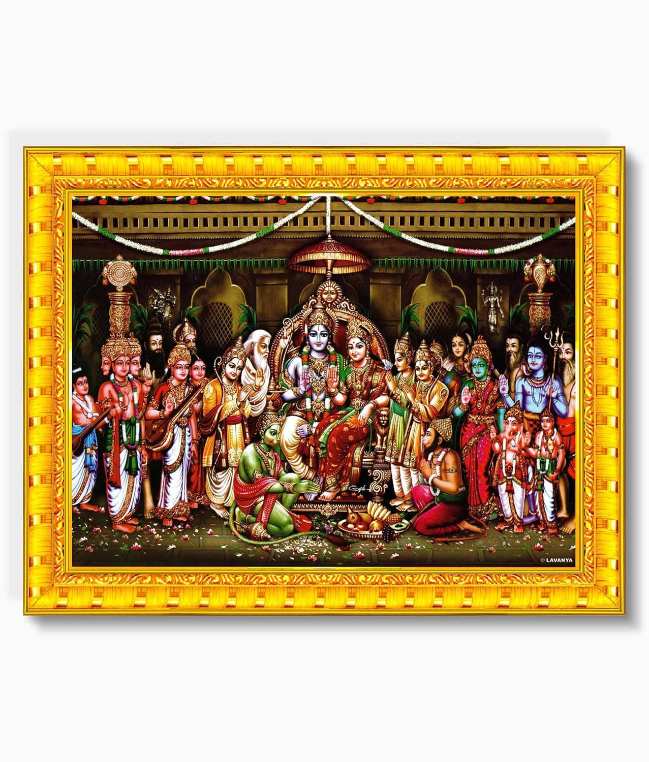 Pavan Photo Laminations Ram Darbar Lord Shri Rama Sita Parivar Family Wall Painting Framed Home Decor WoodMatteGoldBig Size10 x 12 Inch R1750M