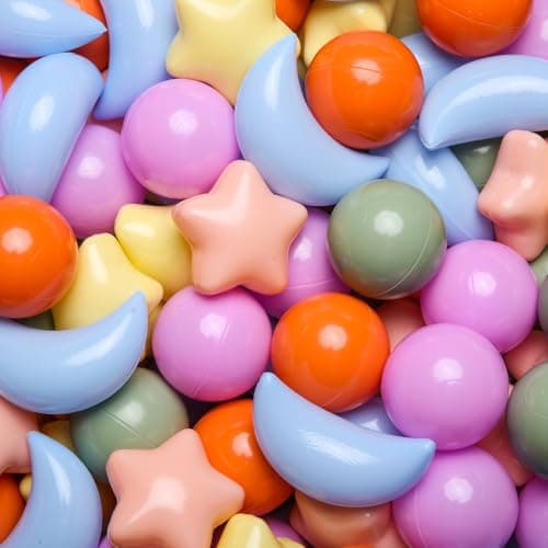 GOGOSO Ball Pit Balls Stars Moon Shapes Plastic Pitballs for Toddler Play Tent Baby Photo Props Kids Pool Water Toys Kiddie Pool Party DecorOrange Green Blue100pcs
