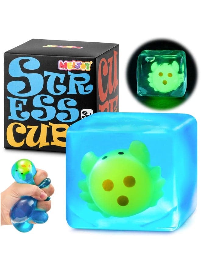 Stress Cube Squishy Fidget Toys Kids Adults - Glow in The Dark Crab Squish Toy Sensory Toys for Kids with Autism Stress Balls for Kids Squeeze Toys for Anxiety Stress Relief Easter Basket Stuffers