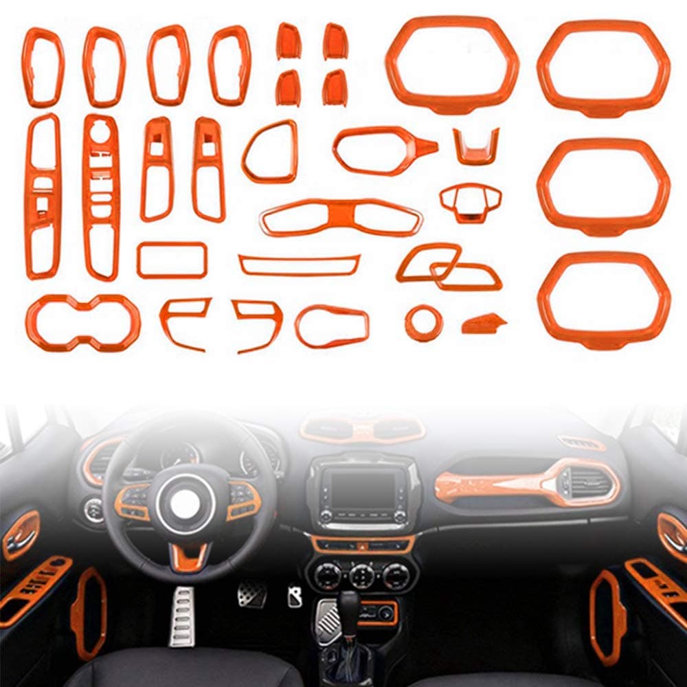 idain 31PCS Set Interior Trim Kit Car Interior Accessories Decoration Trim Kit for Jeep Renegade 20152018 Orange