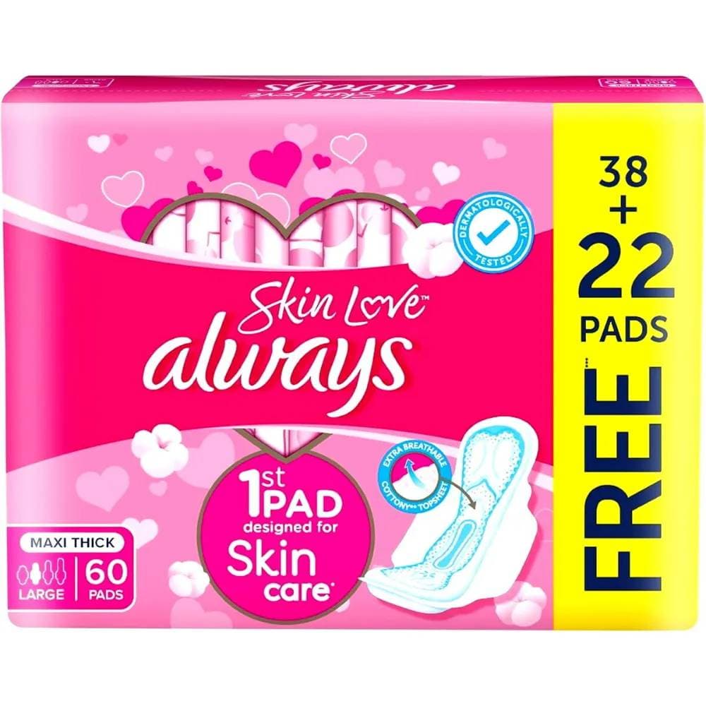 Always Skin Love Maxi Thick Large Sanitary Pads For Skin Care- 60 Pads
