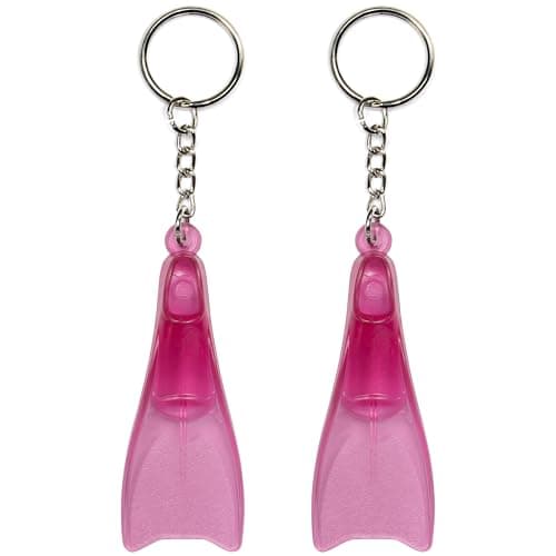 Flow Mini Swim Fin Keychain - Key Chain with Swimmer Fins and Key Ring in Assorted Colors (Clear Pink 2-Pack)
