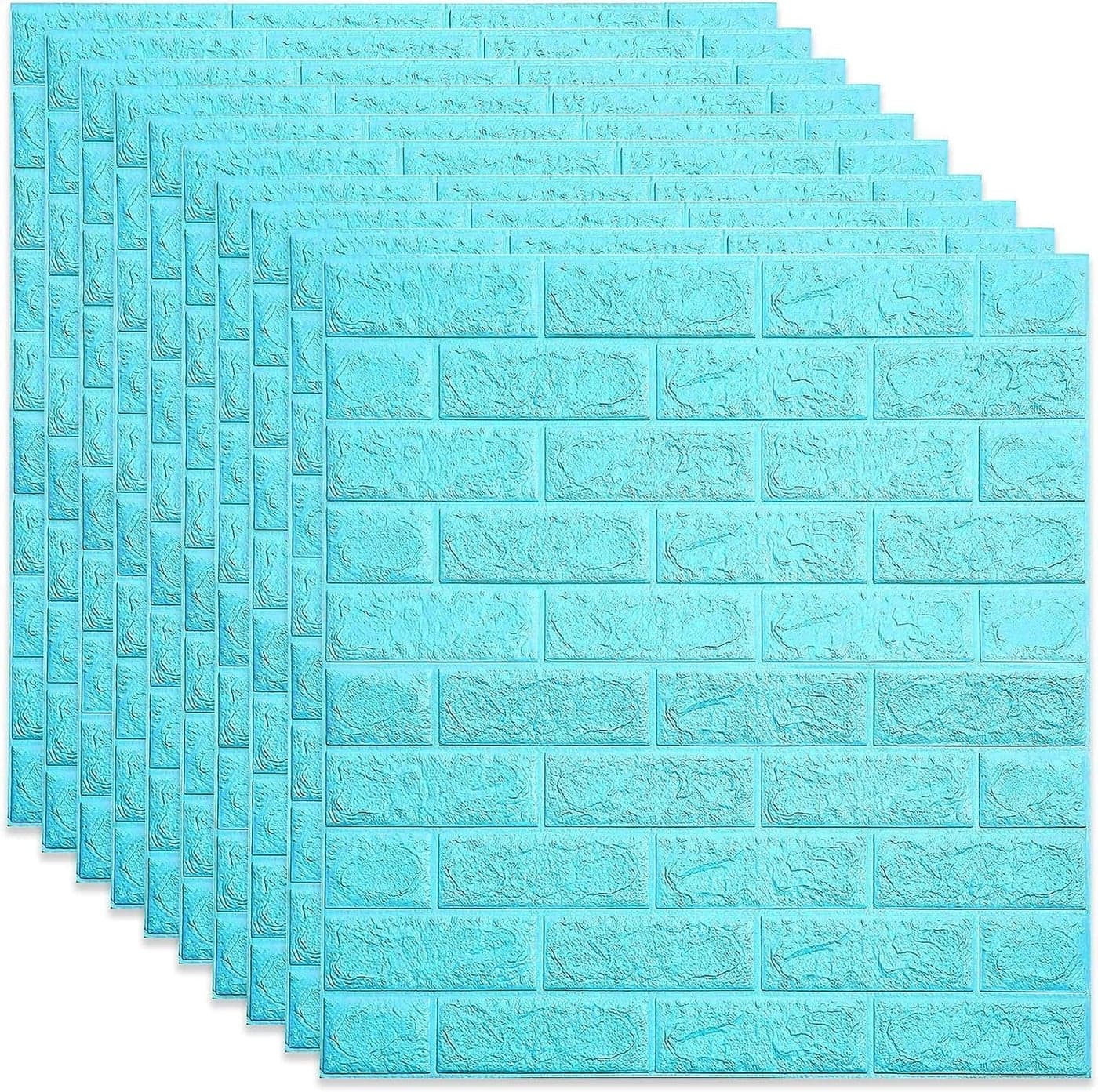 ANH MART 15 Pack Blue Self-Adhesive Waterproof PE Foam 3D Wall Panels 4mm Thickness Wallpaper Sticker for Bathroom, Living Room, and Home Decoration, 70 x 77cm, Appx. 5.8 Sq Feet.