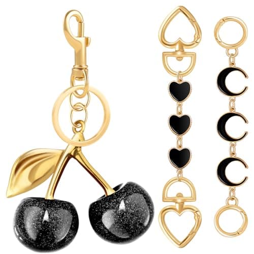 3Pcs Bag Extender Chain Gold Purse Extender Chain Heart Moon Purse Strap Extenders Black Cherry Purses Strap Replacement Crossbody Bags Accessories for Women Cute Bag Charms for Handbags Tote Bags