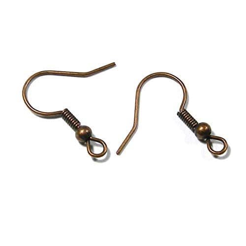 50 Nickel Free Antiqued Finish Ball & Coil Fish Hook Earring Findings for DIY (Antique Copper)