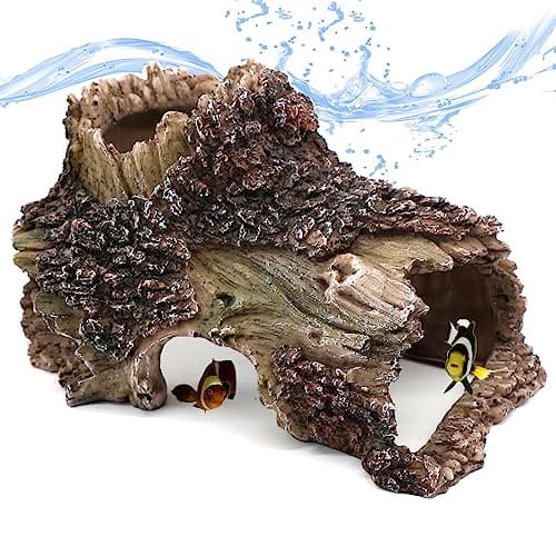 relaqcc Tree Trunk Cave Aquarium Decoration Reptile Cave Climb Hideout Hideaway, Betta Log Resin Wood House Fish Tank Decorations for Betta Fish, Shrimp, Lizards, Leopard Gecko
