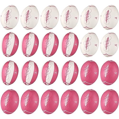 Liliful 24 Pcs Breast Cancer Awareness Footballs Pink Ribbon Stress Balls for Breast Awareness Gifts Football Party Favors Stress Relief Supplies for Women Men