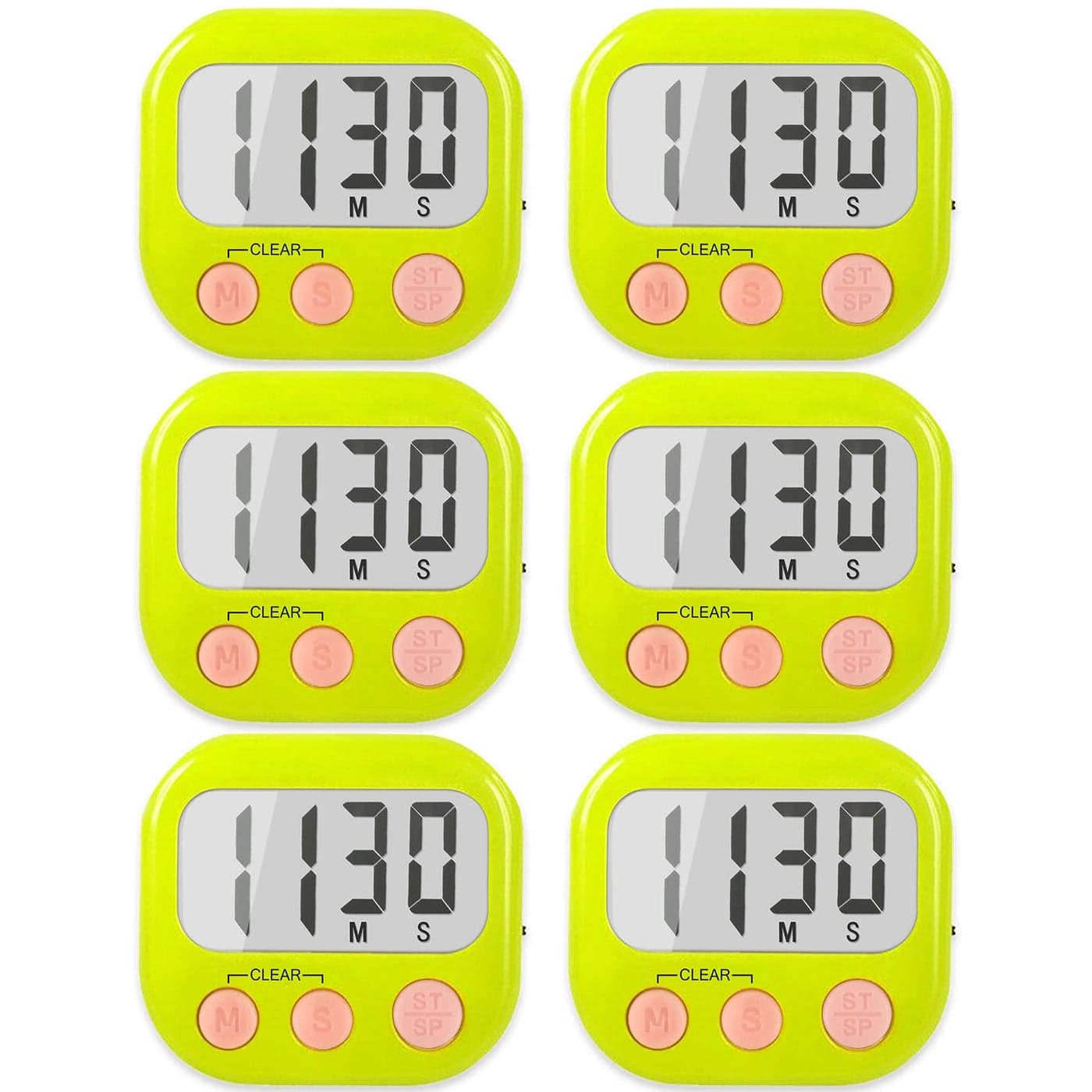 6 Pack Digital Kitchen Timer Small Classroom Timers for Kids TeachersWhite