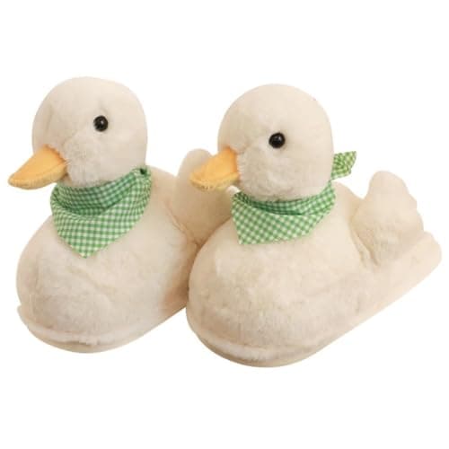 VTTDB Duck Slippers Women Fuzzy Animal Plush Winter Indoor House Slides Warm Fluffy Slipper(5.5-6.5,White,Female,adult,Adult,Medium,Women,Numeric Range,5.5,China,6.5)