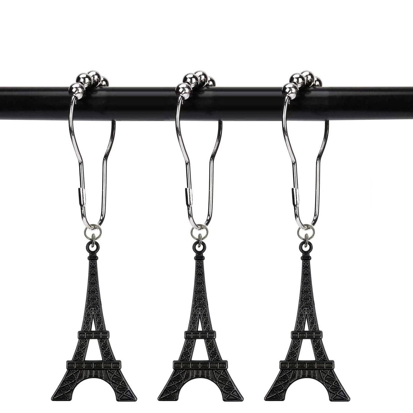 ZILucky Set of 12 Eiffel Tower Shower Curtain Hooks Parisian Paris France Shabby French Chic Cottage Style Theme Home Shower Curtain Rings Decor Accessories Bathroom Rustproof Black