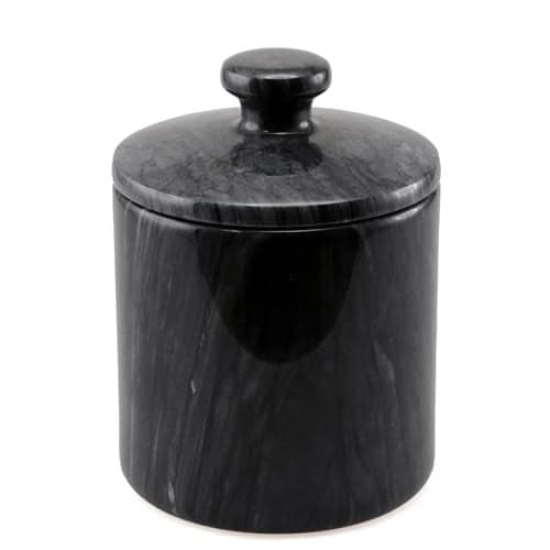 Creative Home Hand Carved Natural Black Marble Storage Jar Heavy Duty Taiwan Yushan Stone for Cotton Balls Jewelry Bathroom Essentials Chemical-Free and Eco-Friendly, 3.8 Diam. x 5.2 H Inch