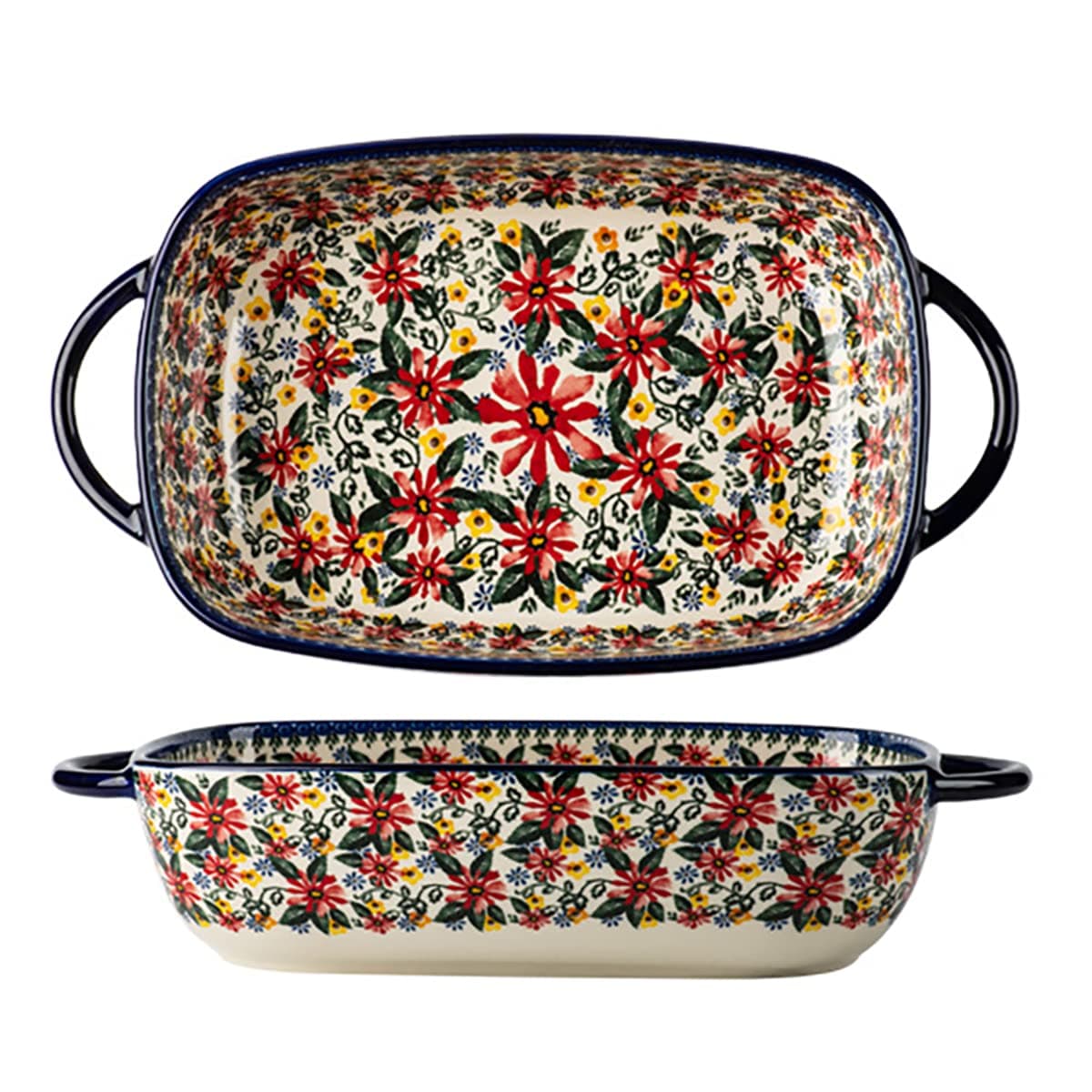 Bicuzat Red Daisy Flower Vintage Style Ceramic Bakeware Casserole Dish Baking Pan Lasagna Pans Baking Dish with Handles for OvenCookingKitchen1 PCS 60 OZ