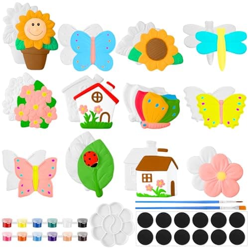 Sinmoe 12 Sets Spring Ceramic Painting Kit for Kids Paint Your Own Figurine Butterfly Flower Sunflower Insect Bisque Ceramic for Adult Toddler Preschool Boys Girls DIY Art Craft Project Party Favor