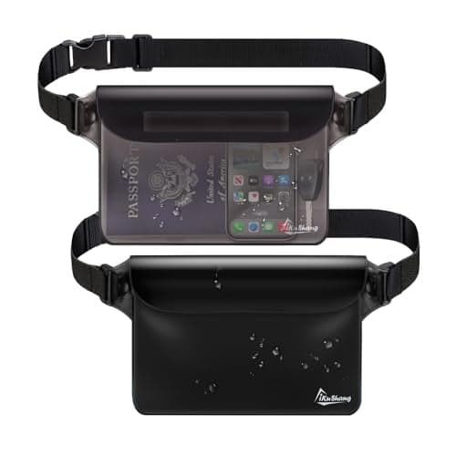iKuShang Waterproof Fanny Pack Phone Pouch - 32FT Submersible Triple Zip Lock Dry Bag, Touchscreen Passport Wallet Travel Pouch for Beach Cruise Swimming Kayaking Boating Essentials