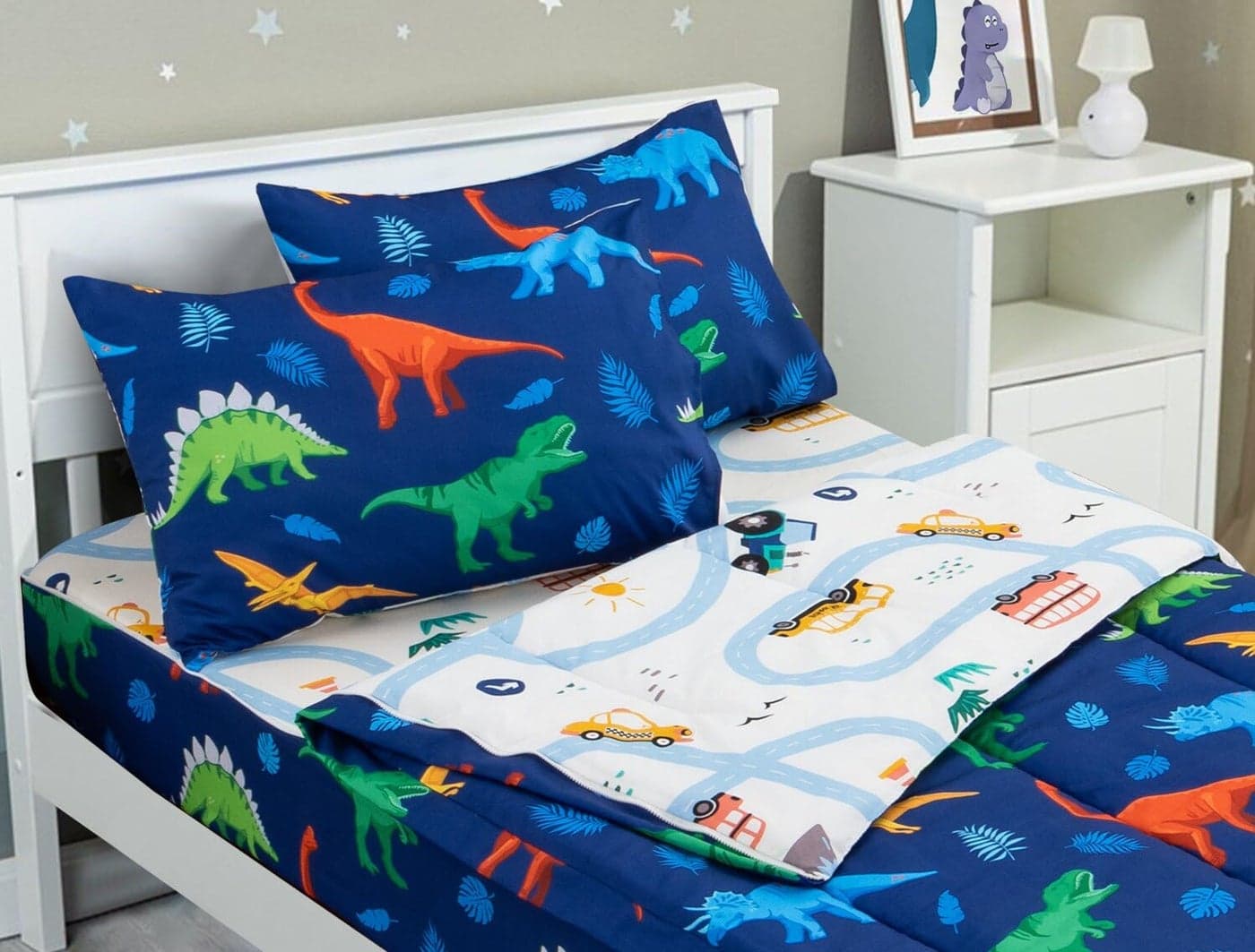 Meeting Story 3pcs Kids Comforter Sets Zipper Bedding Set for BoysTwin Kid Bedding Set Dinosaur Leaves Comforter for KidAll in one Zipper BeddingDark BlueTwin