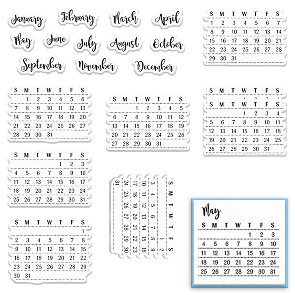 ALIBBON Calendar Clear Stamps for Card Making and Photo Album Decorations Mixed Calendar Planner Transparent Week Month Silicone Rubber Stamps for Card Making and DIY Scrapbooking