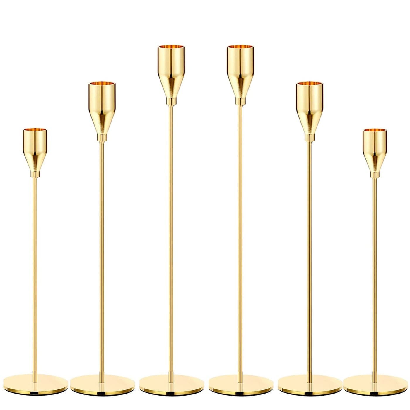 Gold Taper Candle Holders Set of 6 Gold Candlestick Holders Taper Candle Holders fits 34 Thick Pillar Candle Led Modern Metal Candles Elegant Stands Decorative Table Candle Holder