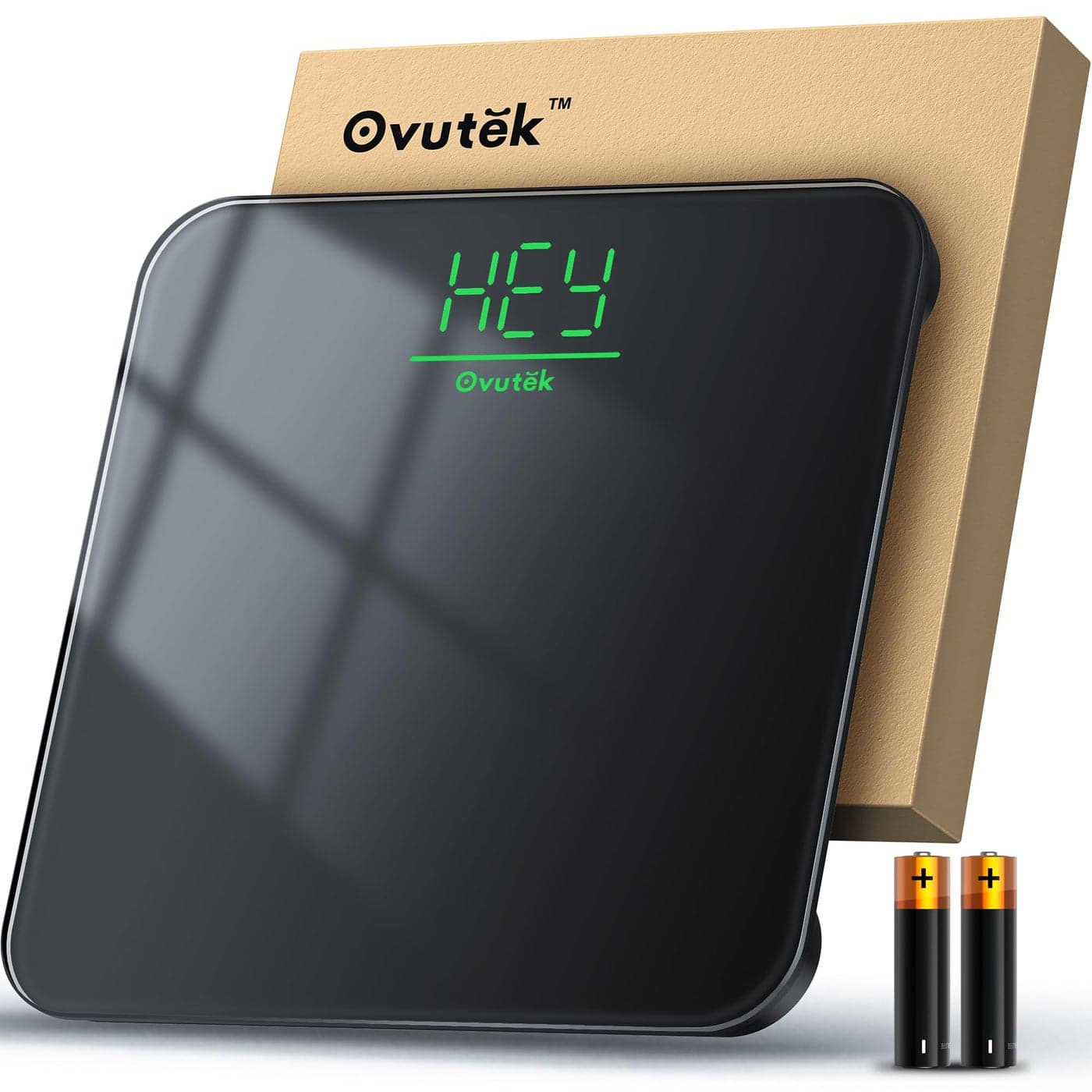 Ovutek Bathroom Scale for Body Weight Highly Accurate Digital Weighing Machine for People Upgraded Batteries Included Compact Size LED Display Physician Scale with Sturdy Tempered Glass 400lb