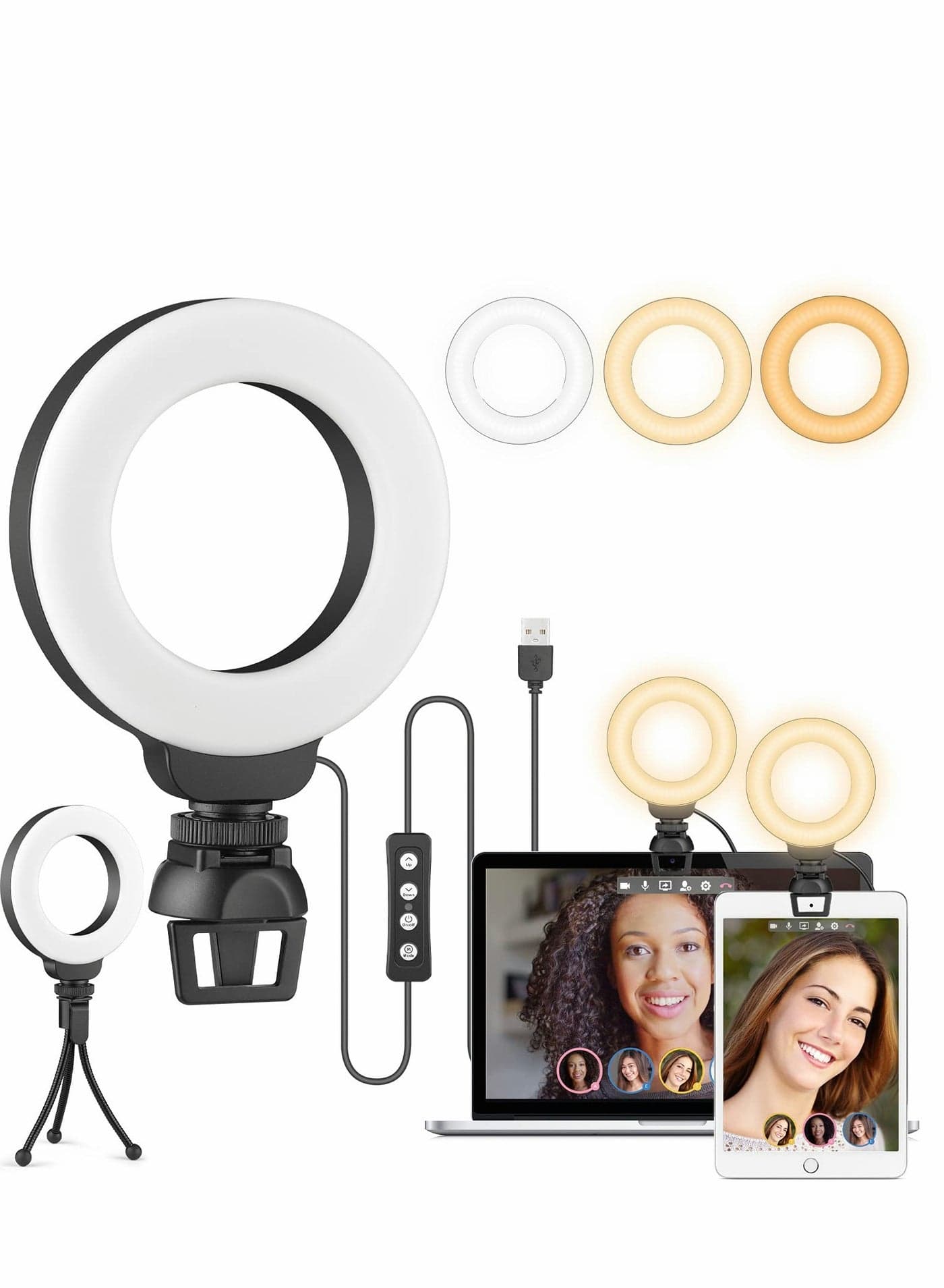 4" Ring Light for Video Conferencing & Remote Work - Adjustable Clip Stand for Zoom Calls & Online Learning, Perfect for Self-Broadcasting