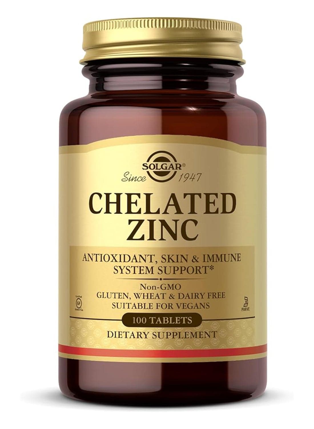 Chelated Zinc Antioxidant, Skin And Immune System Support Dietary Supplement Gluten, Wheat And Dairy Free Suitable For Vegans 100 Tablets