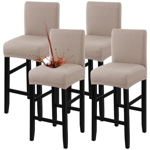 Fuloon Waterproof Bar Stool Covers 4 PCS, Stretch Pub Tall Chair Slipcover with Backs Counter Chair Cover Barstool Slipcovers Removable Washable (Khaki, 4 PCS)