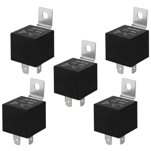 QitinDasen 5 Pieces 4 Pin Car Relay, 24V 40A SPST Automotive Relay with Metal Mounting Bracket, for Car Truck Boat (Black)