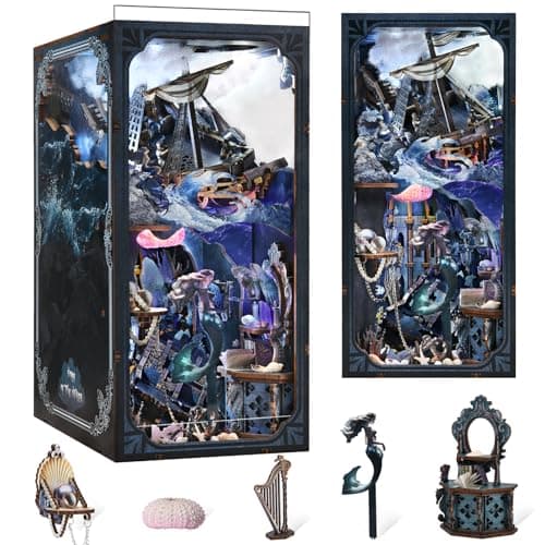 CCCDF Book Nook Kit 3D Wooden Puzzle for Adults Teen DIY Ocean Miniature Dollhouse Booknook Kit with Led Light and Dust Cover Song of The Sirens