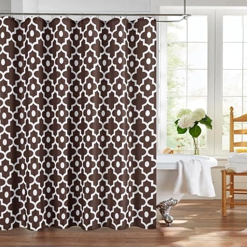 Biscaynebay Textured Fabric Shower Curtains for Bathroom 72" X 72", Brown Morocco Pearl Printed Modern Hotel Luxury Quality Cloth Bath Curtain Machine Washable