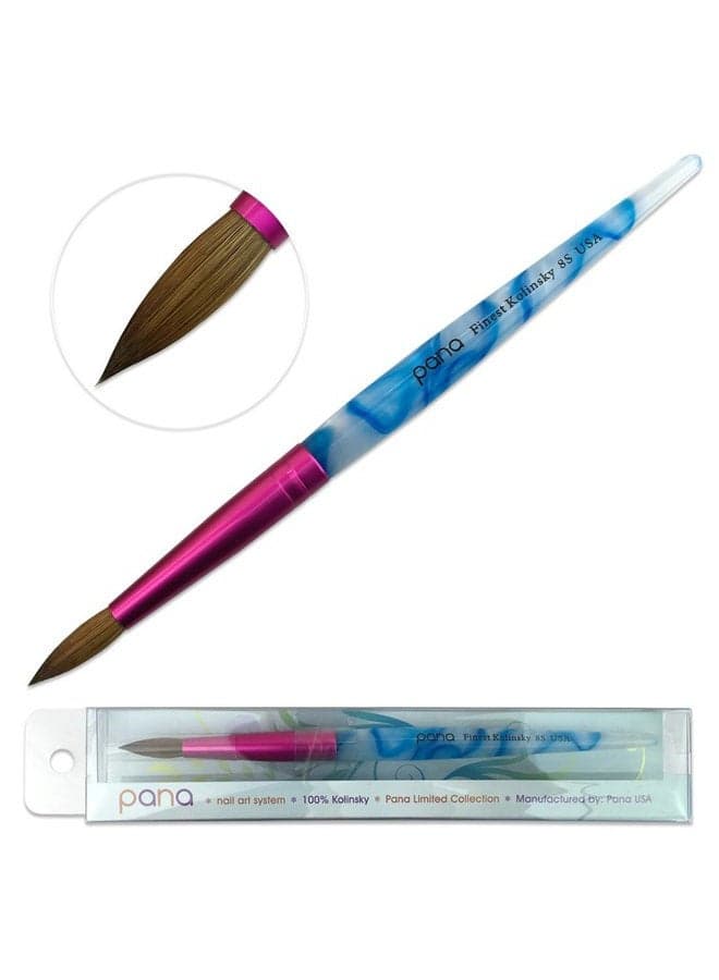 Pana USA Acrylic Kolinsky Hair Nail Brush, White-Swirl-Blue Handle with Pink