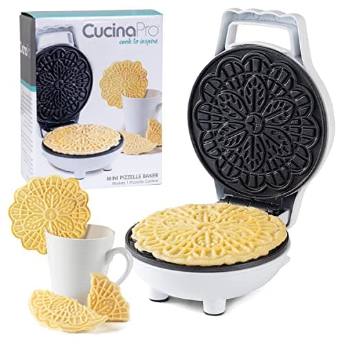 Mini Electric Pizzelle Maker- Makes 1 Personal Tiny Sized 4" Traditional Italian Waffle in Minutes- Nonstick Iron Press w Recipe Book- Dessert Cookie Treat or Housewarming Baking Machine, Gift for Her