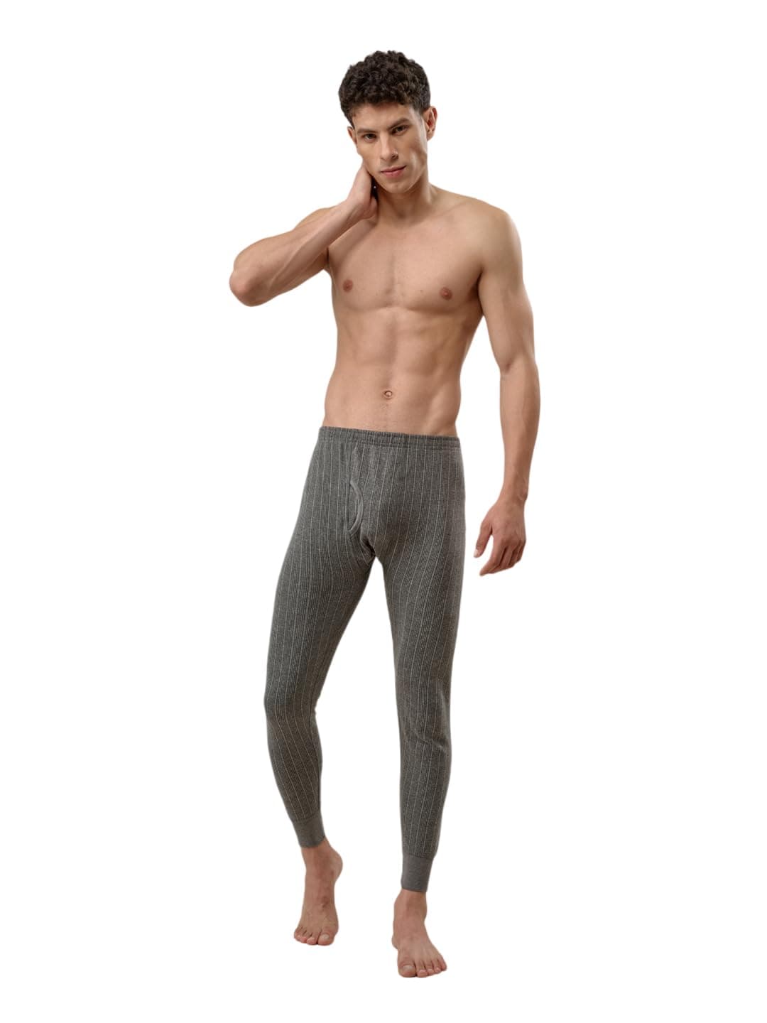 Lux Inferno Mens Fitted Cotton Thermal Bottom (Inferno_CH_TRO_80_Charcoal Melange_Small)