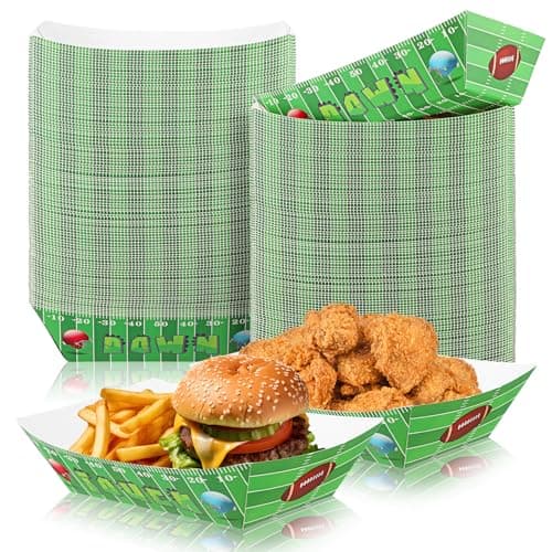 Tenceur 100 Pcs Football Paper Food Trays 2lb Nacho Trays Hot Dog Boats Disposable Bowls for Football Theme, Gameday, Tailgating, Birthday, Sport Party Decor