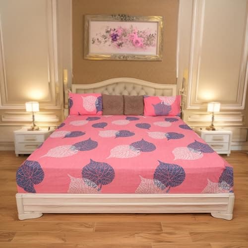 Status Contract Cotton Rich Double Bedsheet with 2 Pillow Covers for Bed Room, Home, Hotel-120 GSM (Peach)