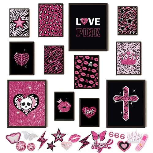 97 Decor Mcbling Trashy Y2k Room Decor Aesthetic - Early 2000s Room Decor Y2k Posters, Hot Pink Pictures Wall Art Prints, Baddie Aesthetic Pictures for Teen Girls Dorm Bedroom Apartment (Unframed)