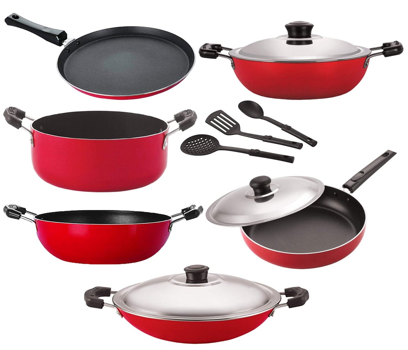 Nirlon Non-Toxic Oil Free Non Stick Cookware Essential Gift Set of 9 Pieces with Bakelite Handle(26_KD13_DKDB_CH_FT10_Cass20_FP12_3SPN)
