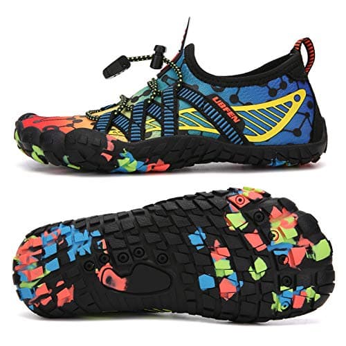 UBFEN Water Shoes for Kids Boys Girls Aqua Socks Barefoot Beach Sports Swim Pool Quick Dry Lightweight Toddler Little Big Kid C Blue Orange 2 Big Kid