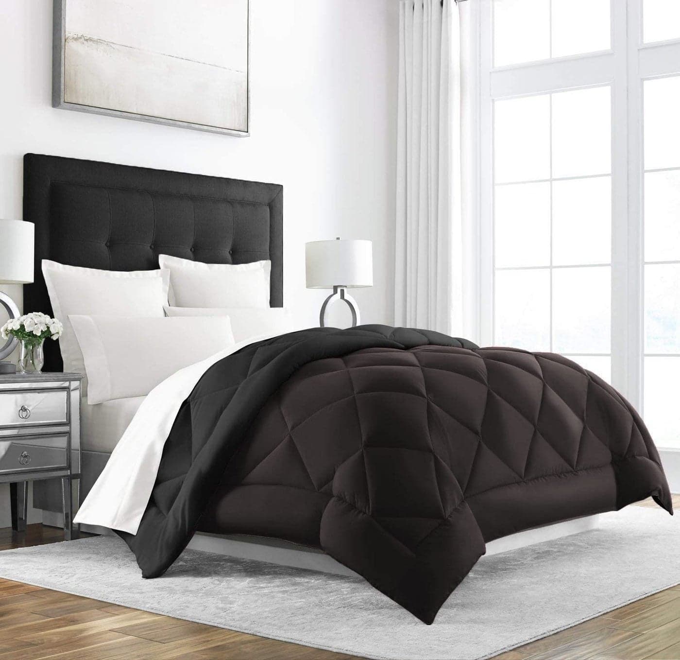 Jaipur Linen All Season Microfiber Reversable DuvetAC ComforterQuilt Black Brown Single Size 60 Inch x 90 Inch